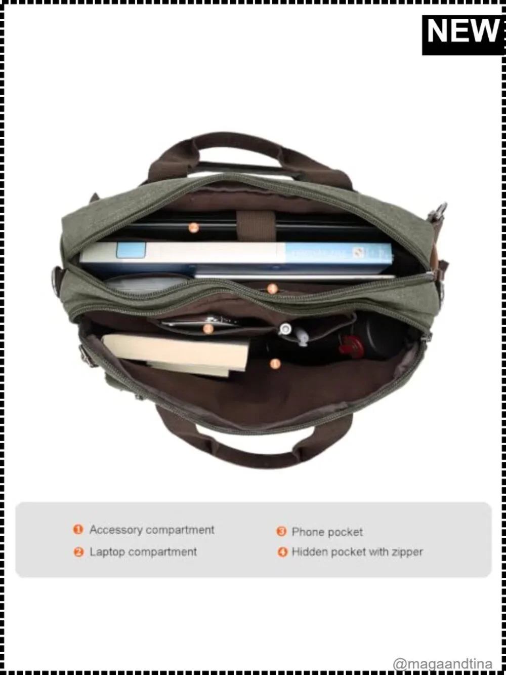 3-in-1 Convertible Canvas Messenger Bag 17.3 inch Laptop Briefcase Backpack